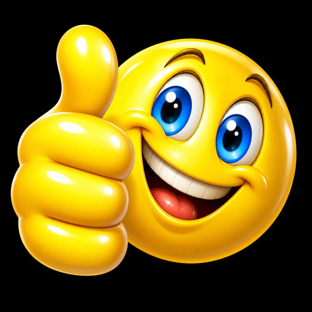 Yellow smiley giving a thumbs-up on a black background
